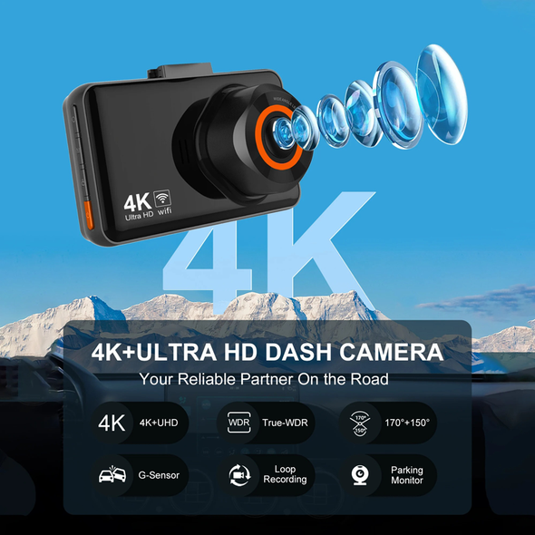 4K WiFi Dash Camera For Cars Front and Rear Dual Lens Cámara para tablero de automóvil con pantalla de 3