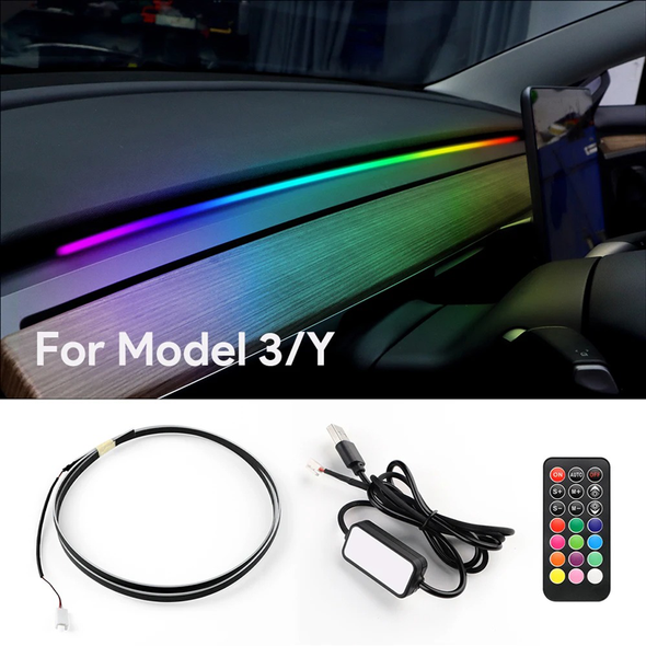 For Tesla Model 3/ Y RGB LED Light Strips For Dashboard with Remote and App Control Car Interior ambient light Sound Effect