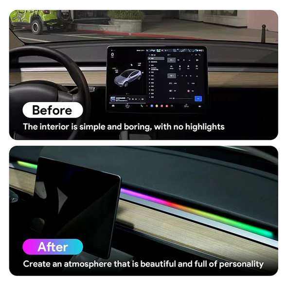 For Tesla Model 3/ Y RGB LED Light Strips For Dashboard with Remote and App Control Car Interior ambient light Sound Effect