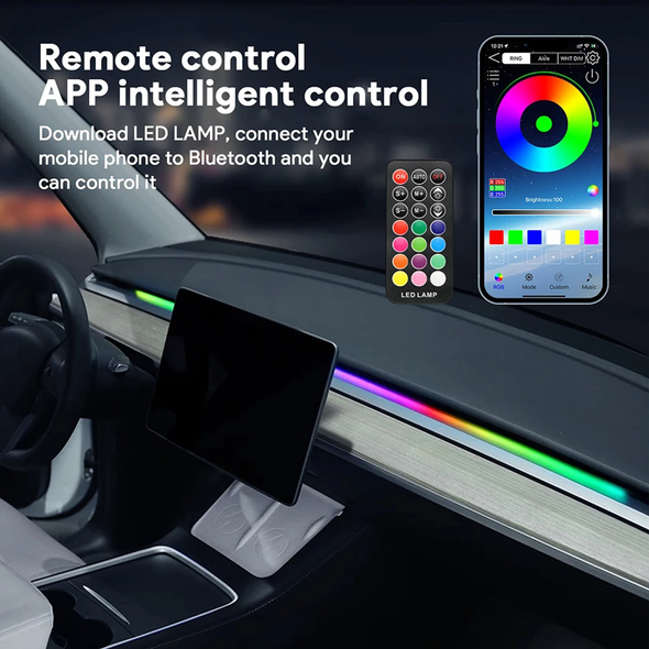 For Tesla Model 3/ Y RGB LED Light Strips For Dashboard with Remote and App Control Car Interior ambient light Sound Effect